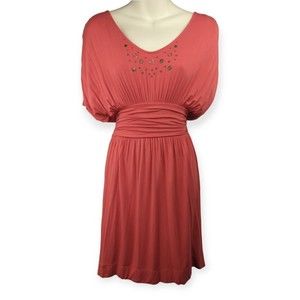 BCBGeneration Coral Kimono Sleeve Dress Beads Flattering Soft Jersey Knit S